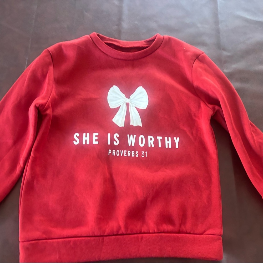 Red Sweatshirt with Bow Design - Picture 1 of 1